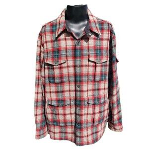 Eddie Bauer Shacket Men XL Plaid 7 Pkt Wool Blend Snap Front Heavy Flannel Chore